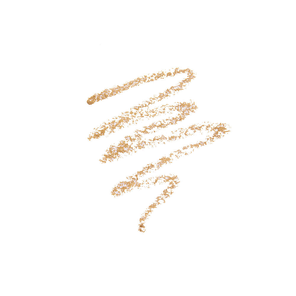 A zigzag line of shimmery, light beige powder or glamnetic’s 3-in-1 Brow It All pencil is drawn on a white background.