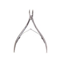 The glamnetic Cuticle Nipper features stainless steel, curved handles, and pointed blades—ideal for trimming cuticles and hangnails for any DIY manicure. Shown against a white background.