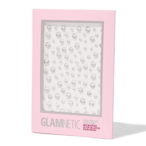 A box labeled glamnetic holds A Gem Nail Decal Stickers, arranged neatly on a white background—ideal for use with a UV Gel Top Coat for a flawless finish.