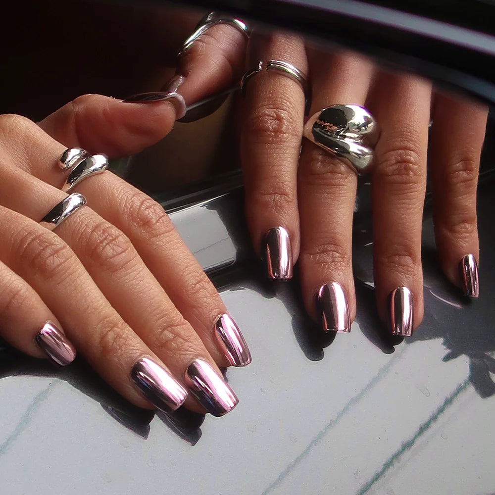 Metallic chrome press-on nails
