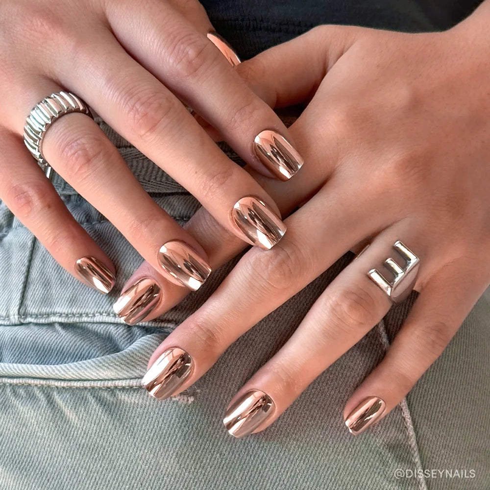 Metallic chrome press-on nails