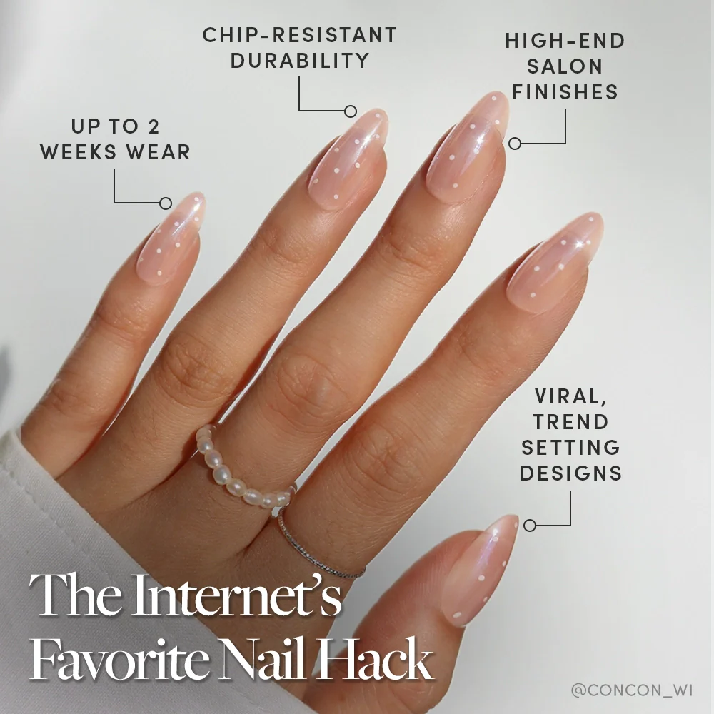 Nail polish with text highlighting features on a neutral background